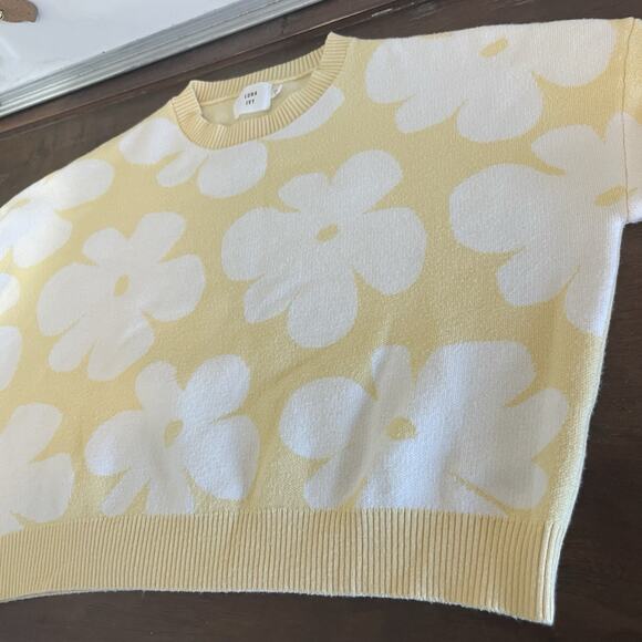 Luna Ivy Daisy Croquette Cottage Preppy Cozy Casual Cropped Sweater Sz S Yellow - Picture 9 of 14